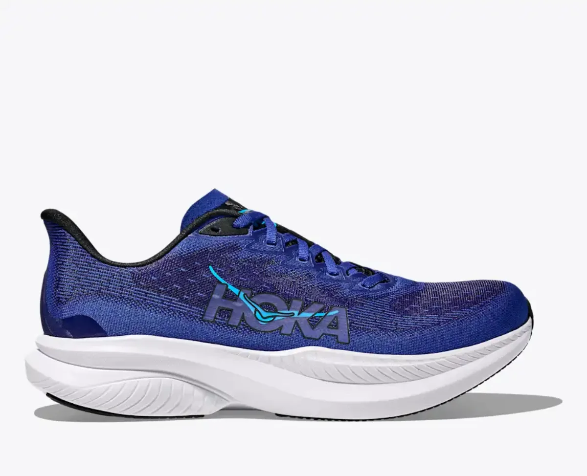 HOKA Mach 6 in blue, side view